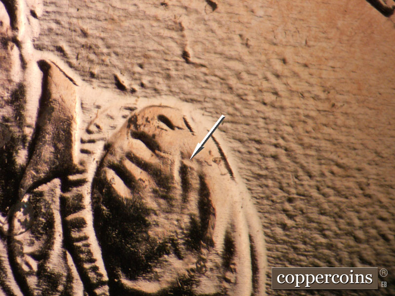 Die-stage A marker on 2009P•1DO•010 (2009 Doubled Die Obverse).