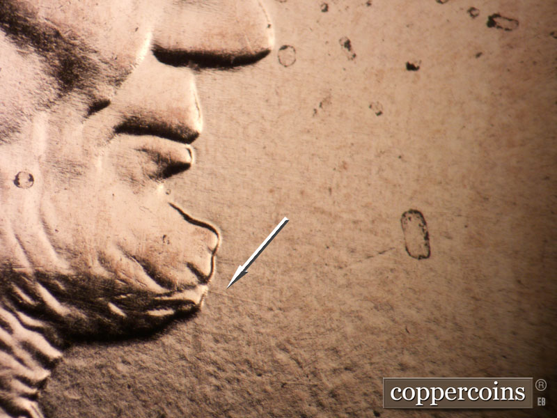 Die-stage B marker on 2009P•1DO•010 (2009 Doubled Die Obverse).