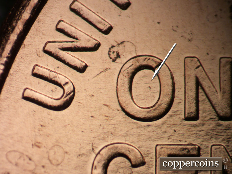 Die-stage B marker on 2009P•1DO•010 (2009 Doubled Die Obverse).