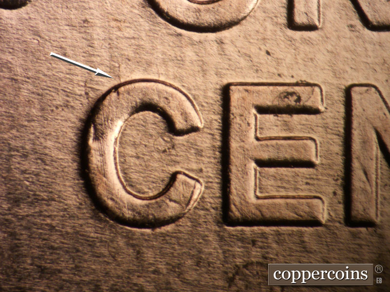 Die-stage B marker on 2009P•1DO•010 (2009 Doubled Die Obverse).