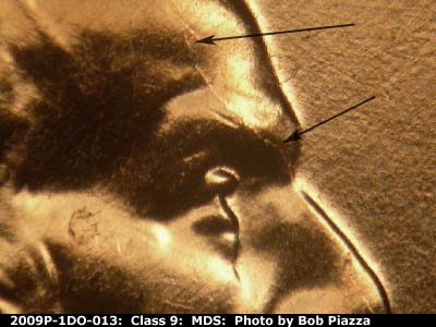 Die-stage B marker on 2009P•1DO•013 (2009 Doubled Die Obverse).