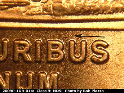 Die-stage B marker on 2009P•1DO•014 (2009 Doubled Die Obverse).