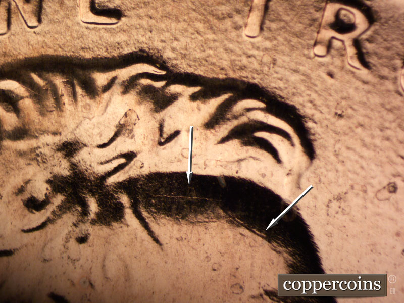 Die-stage B marker on 2009P•1DO•017 (2009 Doubled Die Obverse).