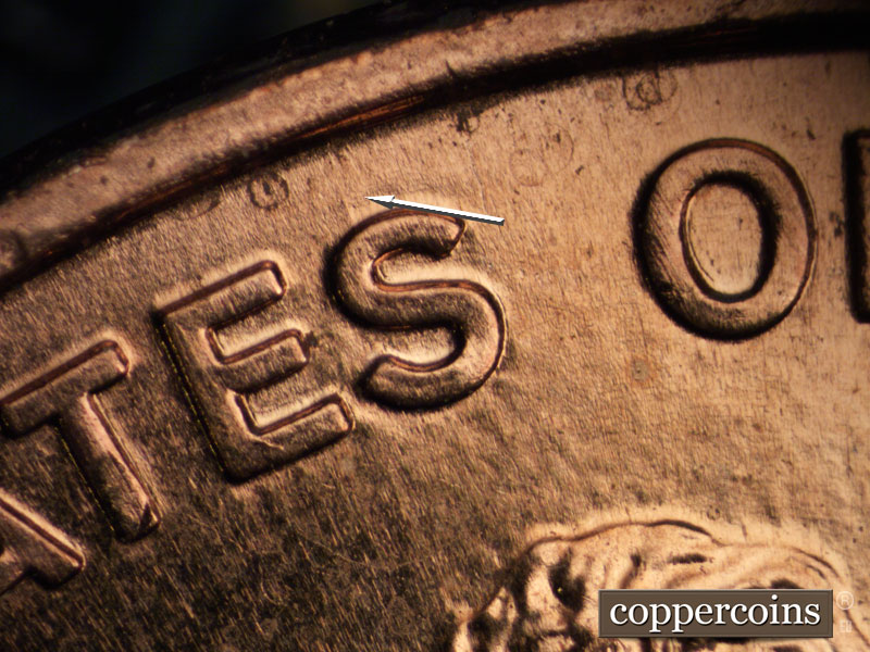 Die-stage B marker on 2009P•1DO•017 (2009 Doubled Die Obverse).