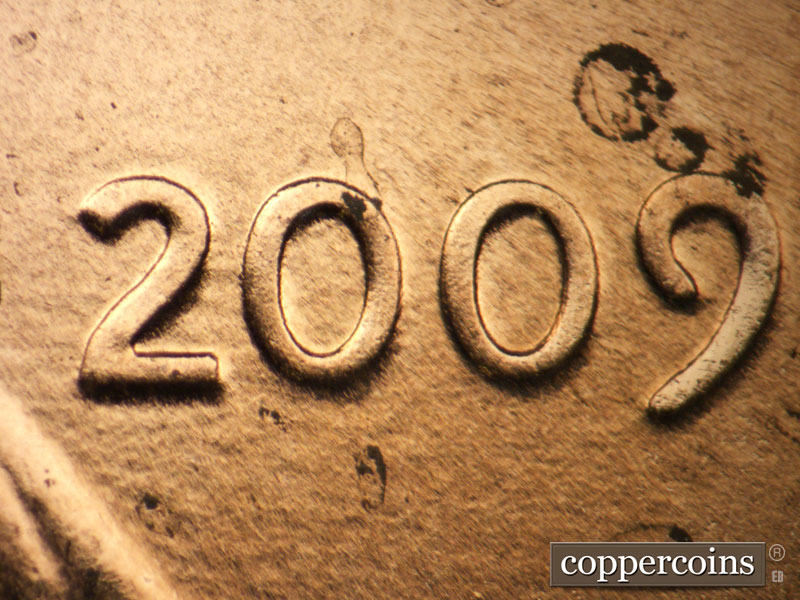 2009 Lincoln cent obverse, CopperCoins die 2009P•1DO•018.