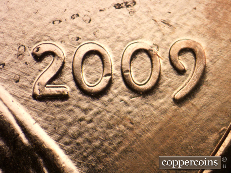 Die-stage A marker on 2009P•1DO•019 (2009 Doubled Die Obverse).