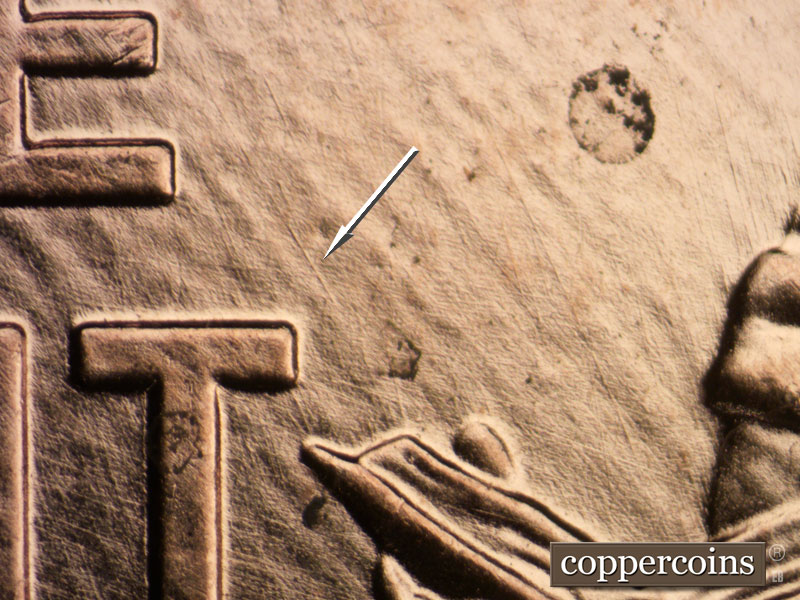 Die-stage A marker on 2009P•1DO•019 (2009 Doubled Die Obverse).
