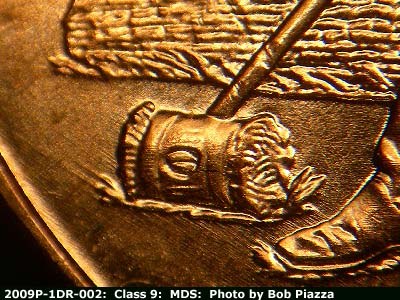 Die-stage B marker on 2009P•1DR•002 (2009 Doubled Die Reverse).