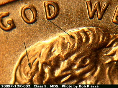 Die-stage B marker on 2009P•1DR•002 (2009 Doubled Die Reverse).