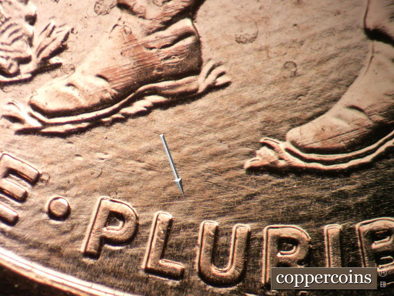 Die-stage B marker on 2009P•1DR•004 (2009 Doubled Die Reverse).