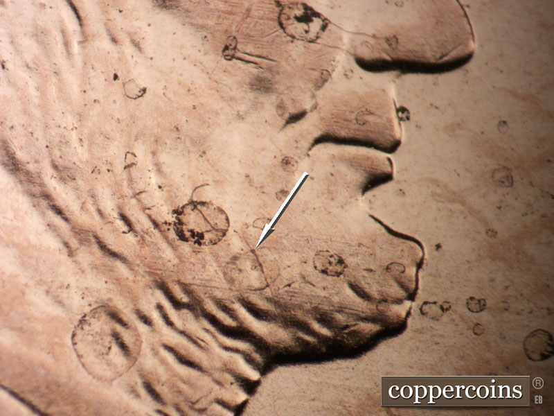 Die-stage B marker on 2009P•1DR•004 (2009 Doubled Die Reverse).
