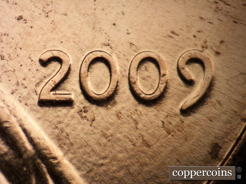 Die-stage A marker on 2009P•1DR•009 (2009 Doubled Die Reverse).