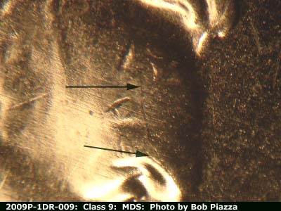 Die-stage B marker on 2009P•1DR•009 (2009 Doubled Die Reverse).