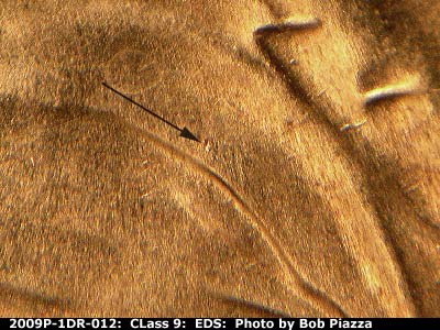 Die-stage A marker on 2009P•1DR•012 (2009 Doubled Die Reverse).