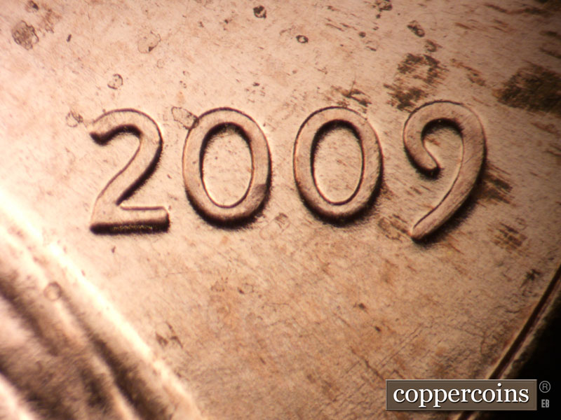 Die-stage A marker on 2009P•1DR•014 (2009 Doubled Die Reverse).