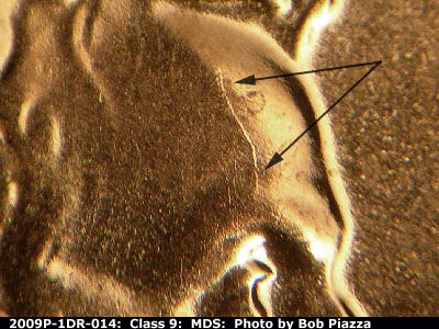 Die-stage B marker on 2009P•1DR•014 (2009 Doubled Die Reverse).