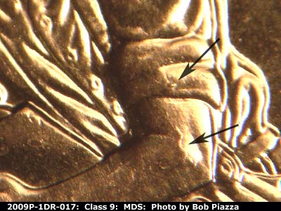 Die-stage B marker on 2009P•1DR•017 (2009 Doubled Die Reverse).