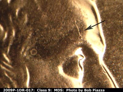 Die-stage B marker on 2009P•1DR•017 (2009 Doubled Die Reverse).