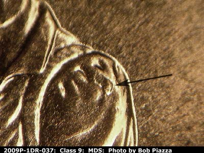 Die-stage B marker on 2009P•1DR•037 (2009 Doubled Die Reverse).