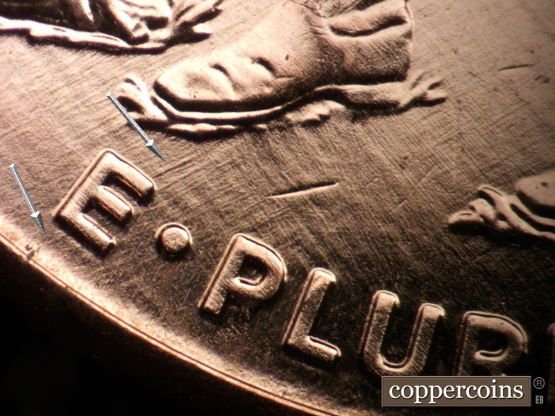 Die-stage A marker on 2009P•1DR•073 (2009 Doubled Die Reverse).