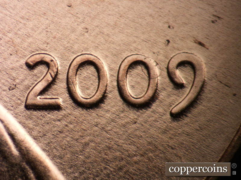 Die-stage A marker on 2009P•1DR•073 (2009 Doubled Die Reverse).