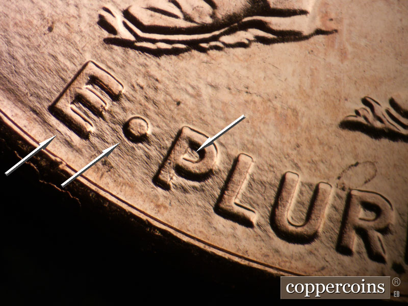 Die-stage A marker on 2009P•1DR•075 (2009 Doubled Die Reverse).