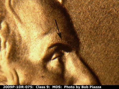 Die-stage B marker on 2009P•1DR•075 (2009 Doubled Die Reverse).