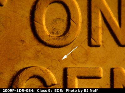 Die-stage A marker on 2009P•1DR•084 (2009 Doubled Die Reverse).