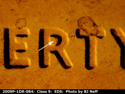 Die-stage A marker on 2009P•1DR•084 (2009 Doubled Die Reverse).