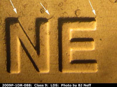 Die-stage C marker on 2009P•1DR•088 (2009 Doubled Die Reverse).