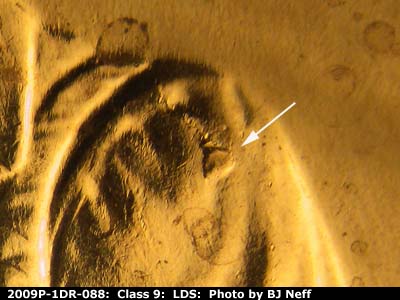 Die-stage C marker on 2009P•1DR•088 (2009 Doubled Die Reverse).