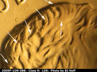 Die-stage C marker on 2009P•1DR•088 (2009 Doubled Die Reverse).