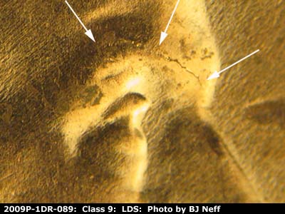 Die-stage C marker on 2009P•1DR•089 (2009 Doubled Die Reverse).