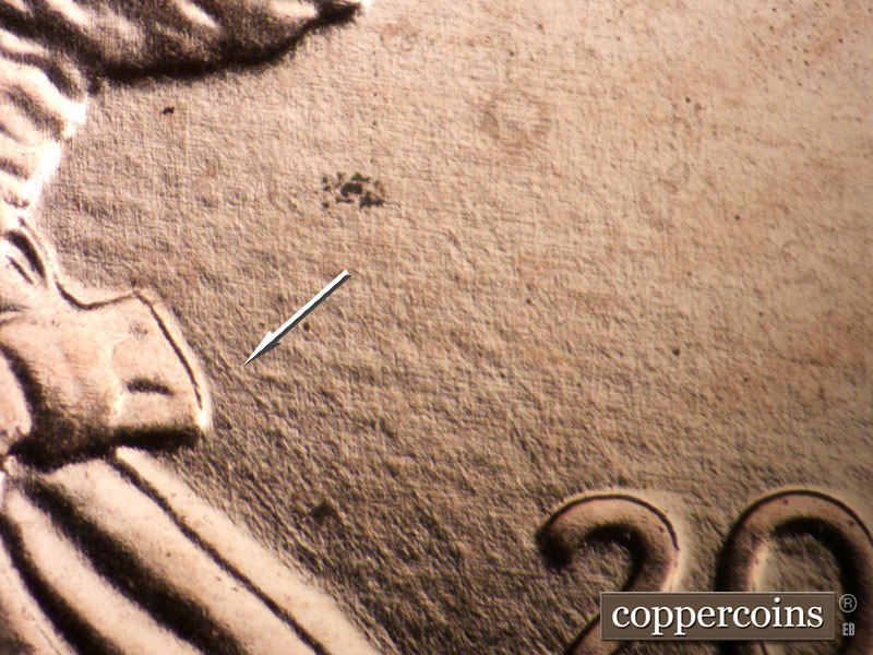 Die-stage A marker on 2009P•1DR•093 (2009 Doubled Die Reverse).