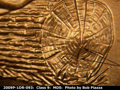 Die-stage B marker on 2009P•1DR•093 (2009 Doubled Die Reverse).