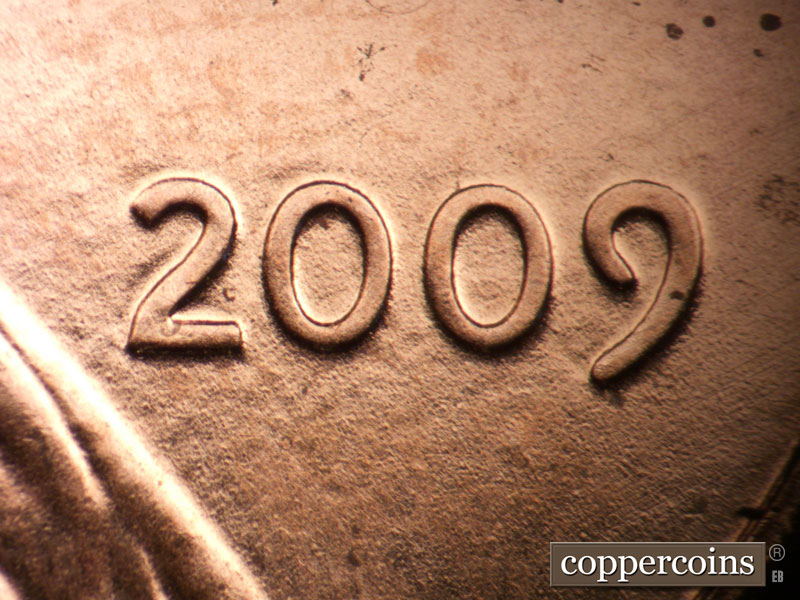 Die-stage A marker on 2009P•1DR•106 (2009 Doubled Die Reverse).