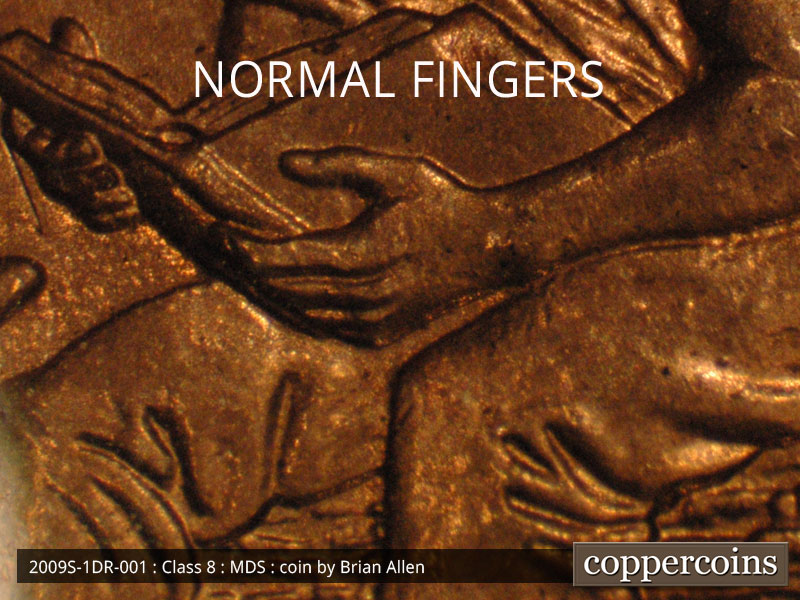 Die-stage B marker on 2009S•1DR•001P (2009 Doubled Die Reverse).