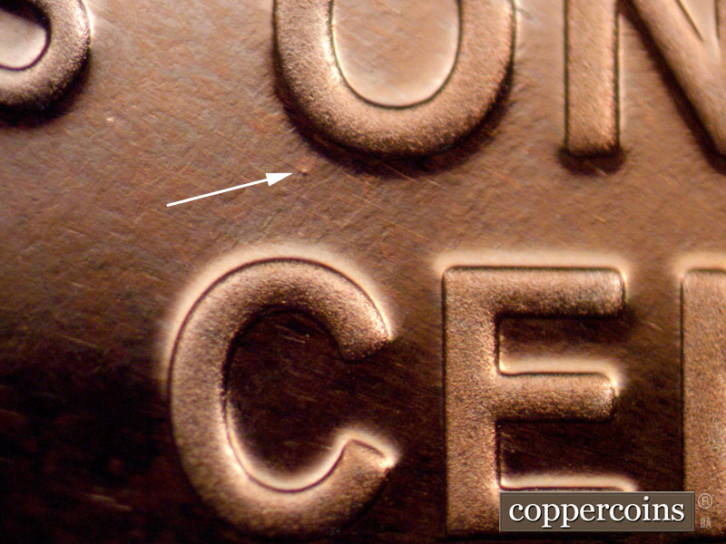 Die-stage A marker on 2009S•1DR•002P (2009 Doubled Die Reverse).