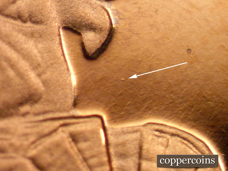 Die-stage A marker on 2009S•1DR•002P (2009 Doubled Die Reverse).