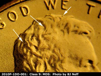 Die-stage B marker on 2010P•1DO•001 (2010 Doubled Die Obverse).