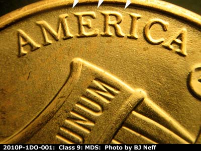 Die-stage B marker on 2010P•1DO•001 (2010 Doubled Die Obverse).