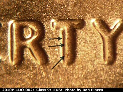 Die-stage A marker on 2010P•1DO•002 (2010 Doubled Die Obverse).