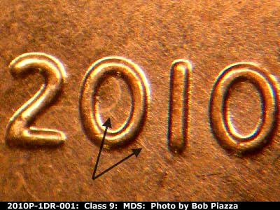 Die-stage B marker on 2010P•1DR•001 (2010 Doubled Die Reverse).