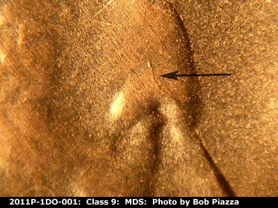 Die-stage B marker on 2011P•1DO•001 (2011 Doubled Die Obverse).