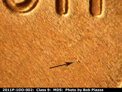 Die-stage B marker on 2011P•1DO•002 (2011 Doubled Die Obverse).