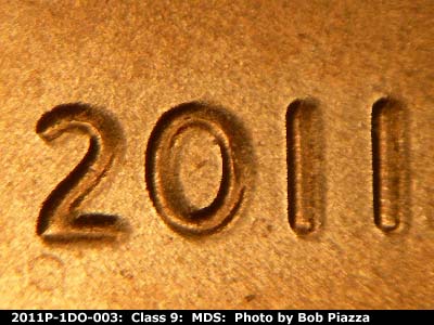 Die-stage B marker on 2011P•1DO•003 (2011 Doubled Die Obverse).