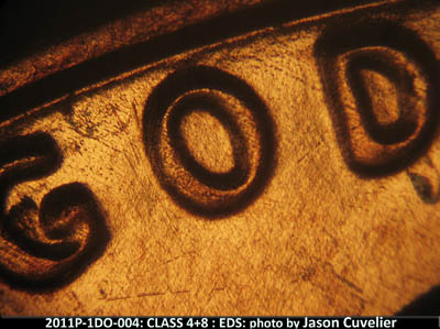 Die-stage A marker on 2011P•1DO•004 (2011 Doubled Die Obverse).