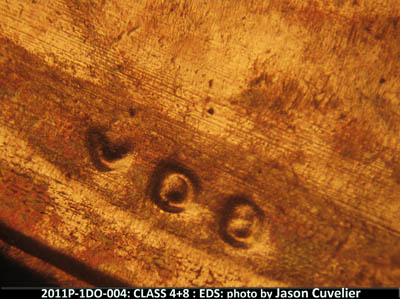 Die-stage A marker on 2011P•1DO•004 (2011 Doubled Die Obverse).