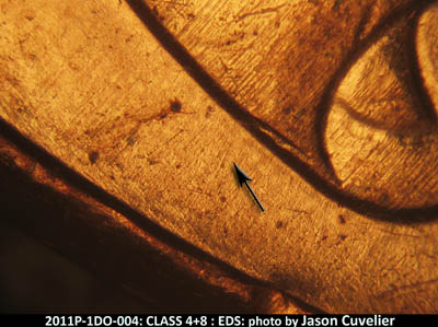 Die-stage A marker on 2011P•1DO•004 (2011 Doubled Die Obverse).