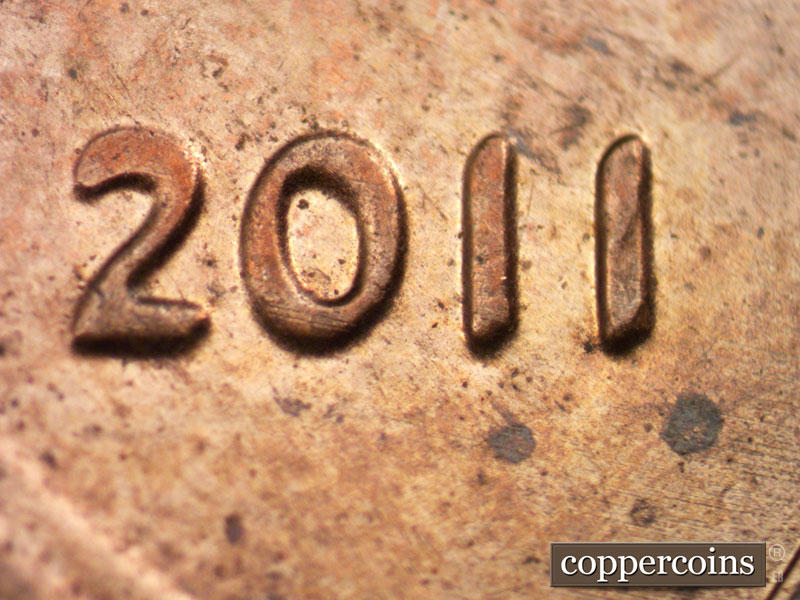 2011 Lincoln cent obverse, CopperCoins die 2011P•1DO•004.